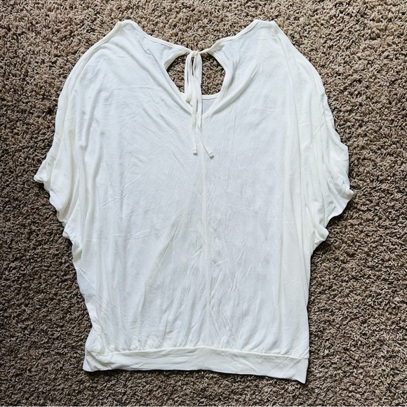 Venus Short Sleeve Top Cold Shoulder Tie Neutral Shirt Blouse Large L Solid - Picture 6 of 12